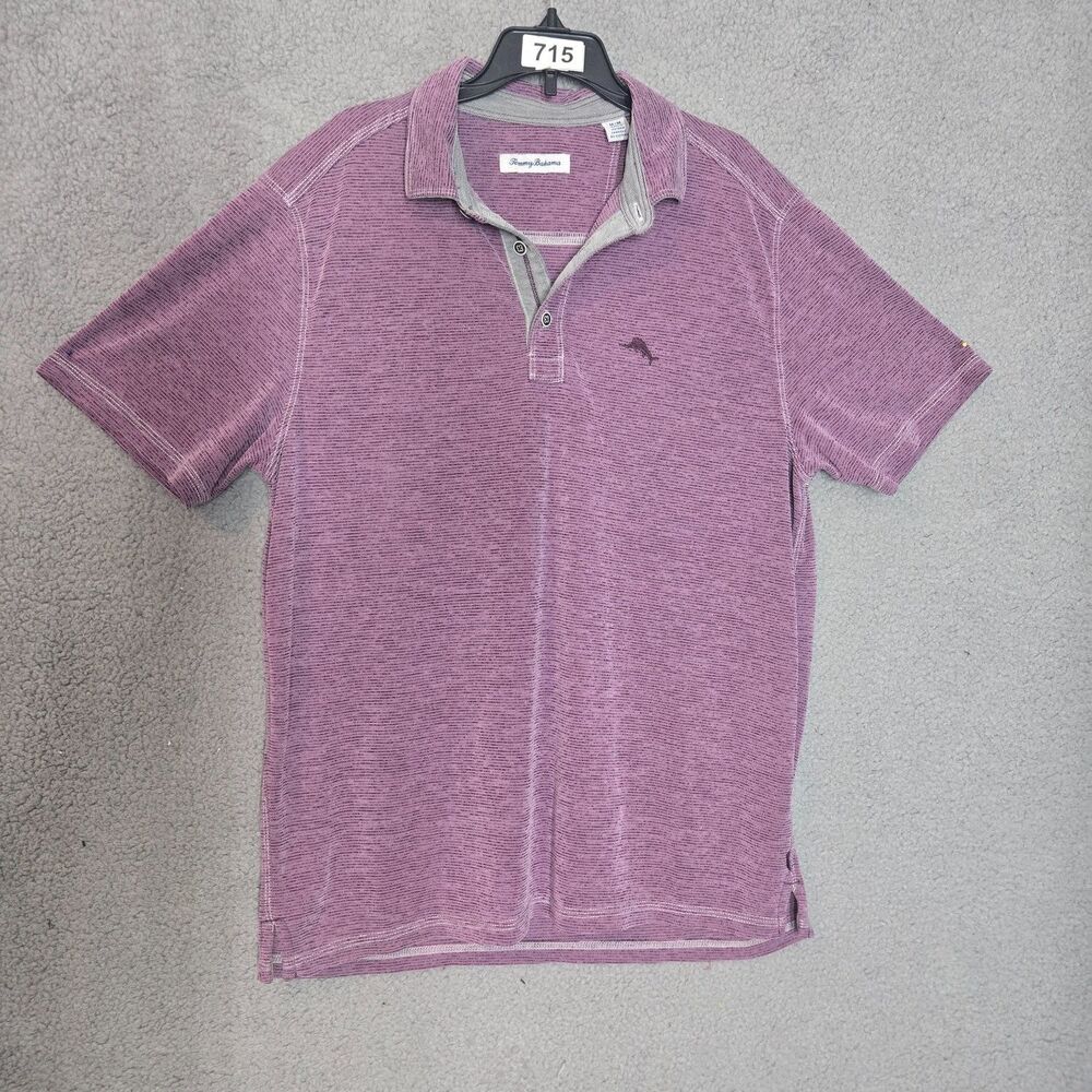 Tommy Bahama Polo Mens M Purple Striped Short Sleeve Embroidered Tencel™ Modal